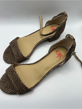 GB Girls Tan with Black Speckle Ankle-Strap Low Block Sandals